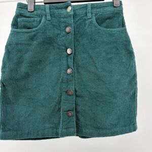 2018 Hollister Corduroy Button-Front Skirt, Hunter Green, Women's Size XS